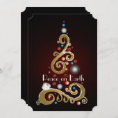 Peace on Earth引用文と金ゴールドクリスマスツリー シーズンカード (正面/裏面)
