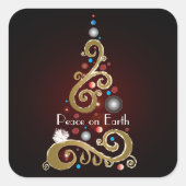 Peace on Earth引用文と金ゴールドクリスマスツリー スクエアシール (正面)