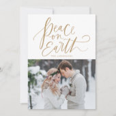 Peace On Earth手書き文字のスクリプト金ゴールド写真 シーズンカード (正面)
