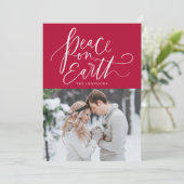 Peace On Earth手書き文字赤い写真 シーズンカード (スタンド正面)