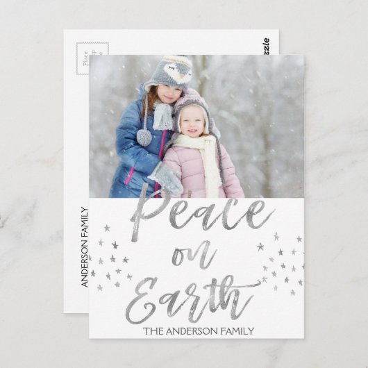 Peace on Earth白とシルバーの水彩写真 ポストカード (正面/裏面)
