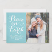 Peace on Earth美しいスクリプトアクアフォトホリデー シーズンカード (正面)