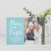 Peace on Earth美しいスクリプトアクアフォトホリデー シーズンカード (スタンド正面)