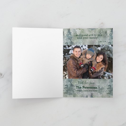 Peace on Earth聖なる書物、 経典フォトフォレストクリスマス カード (内部)