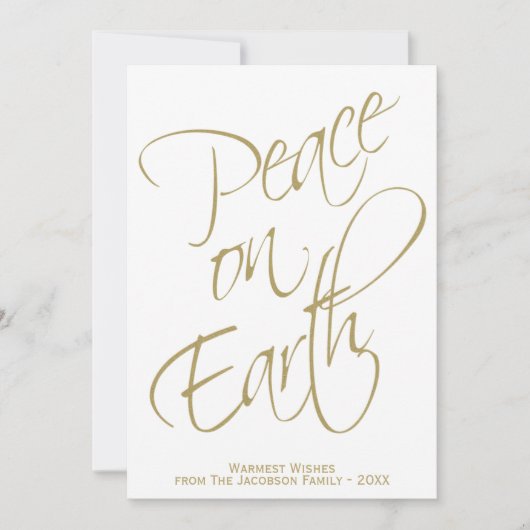 Peace on Earth金ゴールドスクリプトタイポグラフィ写真 シーズンカード (正面)