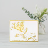 Peace on Earth金ゴールド鳩クリスマス 箔シーズンポストカード (立ち正面)
