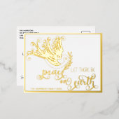 Peace on Earth金ゴールド鳩クリスマス 箔シーズンポストカード (正面/裏面)