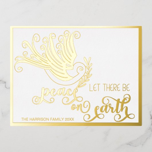 Peace on Earth金ゴールド鳩クリスマス 箔シーズンポストカード (正面)