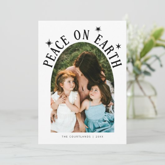 Peace On Earth Arch写真ホワイトクリスマス シーズンカード (スタンド正面)