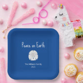 Peace on Earth Beach Sand Dollar Blue Christmas ペーパープレート (パーティー)