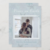Peace On Earth Blueスノーフレーク1枚フォトクリスマス シーズンカード (正面/裏面)