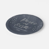 Peace on Earth Blue and Silver Waterカラープレート ペーパープレート (アングル)