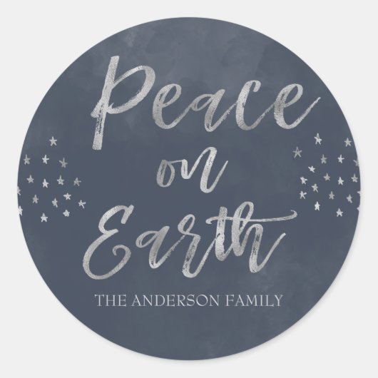 Peace on Earth Blue and Silver Waterカラー写真 ラウンドシール (正面)