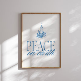 Peace on Earth Blue Candle Christmas Poster ポスター