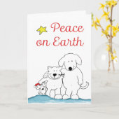 Peace on Earth Cat, Mouse and Dog Holiday Greeting カード (黄色い花)