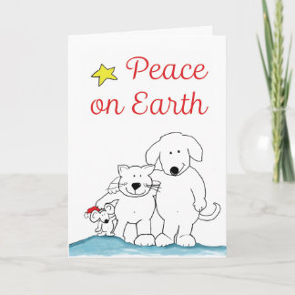 Peace on Earth Cat, Mouse and Dog Holiday Greeting カード
