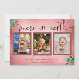 Peace on Earth Christmas 3フォトリースバラ金ゴールド シーズンカード