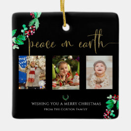 Peace on Earth Christmas 3 Photoリース水彩画 セラミックオーナメント