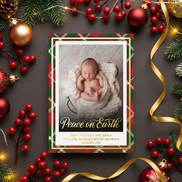 Peace on Earth | Christmas Baby Photo Plaid  箔シーズンカード