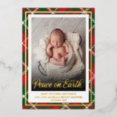Peace on Earth | Christmas Baby Photo Plaid  箔シーズンカード (正面)