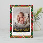 Peace on Earth | Christmas Baby Photo Plaid  箔シーズンカード (立ち正面)