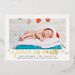 Peace on Earth Christmas Photo Birth Announcement 箔シーズンカード