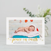 Peace on Earth Christmas Photo Birth Announcement 箔シーズンカード (立ち正面)