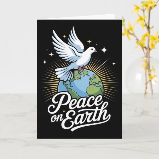 Peace On Earth Dove And Globe Faith Christmas  カード (黄色い花)
