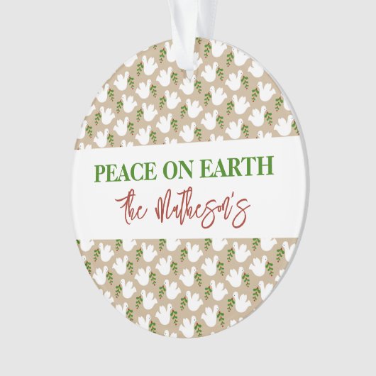 Peace on Earth Dove Pattern NAMEメリークリスマス オーナメント (正面)