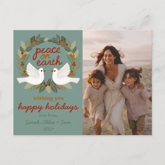 Peace on Earth Dovesクリスマスカスタム写真 シーズンポストカード (正面)