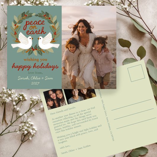 Peace on Earth Dovesクリスマスカスタム3 PHOTO シーズンポストカード