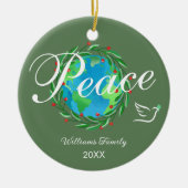 Peace on Earth Elegant Script Christmas Photo セラミックオーナメント (正面)