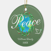 Peace on Earth Elegant Script Christmas Photo セラミックオーナメント (左)