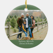 Peace on Earth Elegant Script Christmas Photo セラミックオーナメント (裏面)