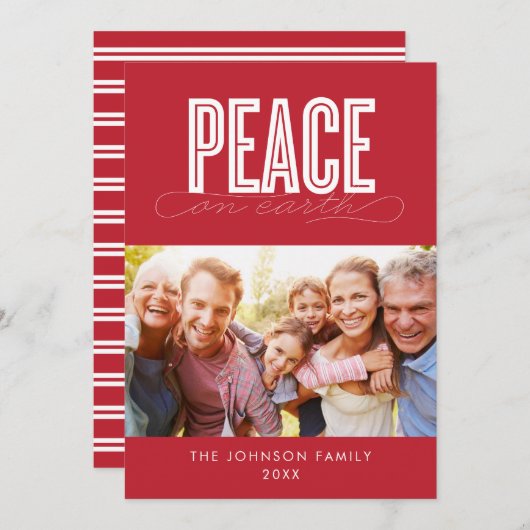 PEACE ON EARTH FAMILY写真クリスマス シーズンカード (正面/裏面)