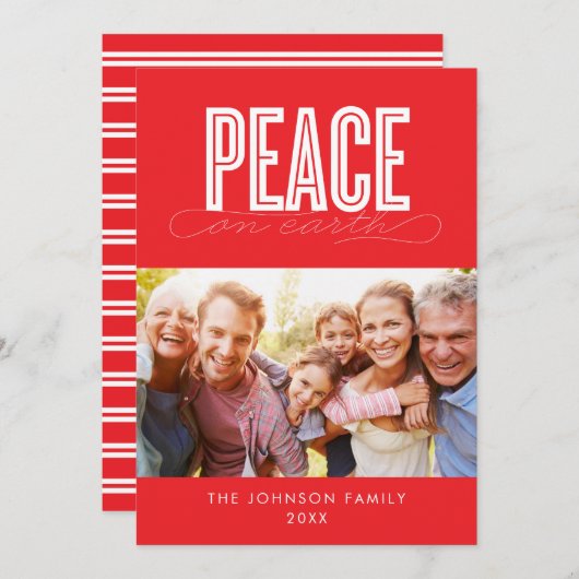 PEACE ON EARTH FAMILY写真クリスマス シーズンカード (正面/裏面)
