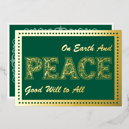 Peace On Earth Green、フレームドット、金ゴールド 箔シーズンカード (正面/裏面)
