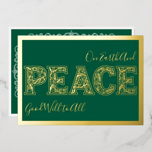 Peace on Earth in Green金ゴールド 箔シーズンカード (正面/裏面)