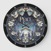 Peace on Earth Nativity Angel ラージ壁時計 (正面)
