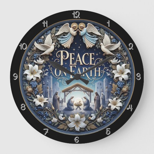 Peace on Earth Nativity Angel ラージ壁時計 (正面)