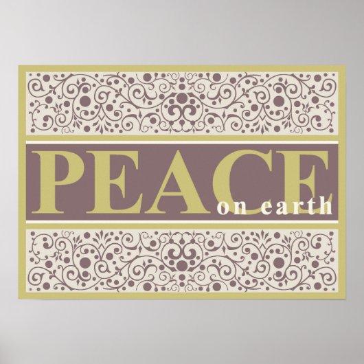 Peace on Earth Ornate Gold Purple Cream Christmas ポスター (正面)