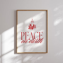 Peace on Earth Red Candle Christmas Poster ポスター