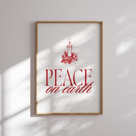Peace on Earth Red Candle Christmas Poster ポスター