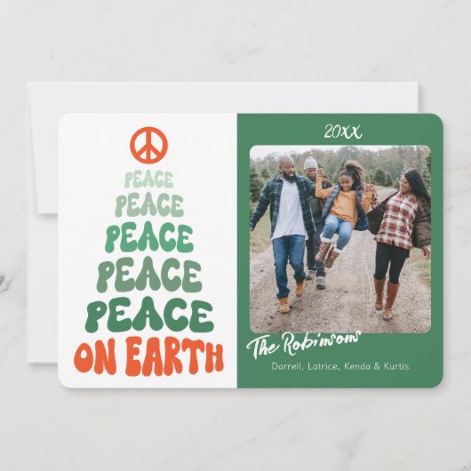 Peace on Earth Retro Font Custom Photo Holiday シーズンカード (正面)