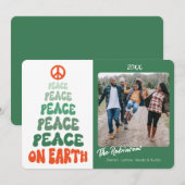Peace on Earth Retro Font Custom Photo Holiday シーズンカード (正面/裏面)