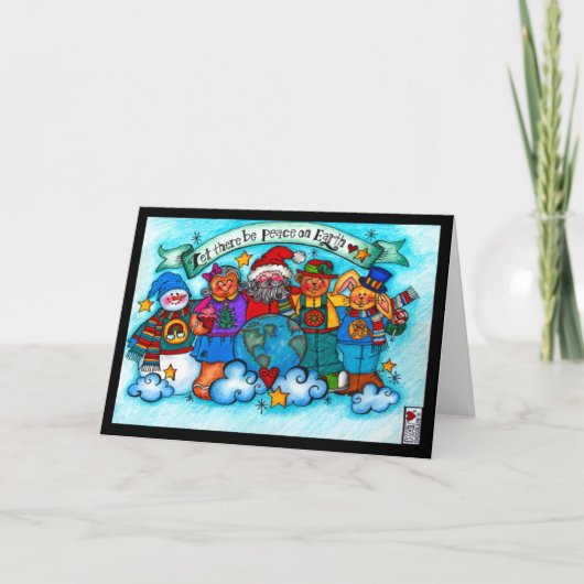 Peace on Earth Santa & Friendsカード カード (正面)