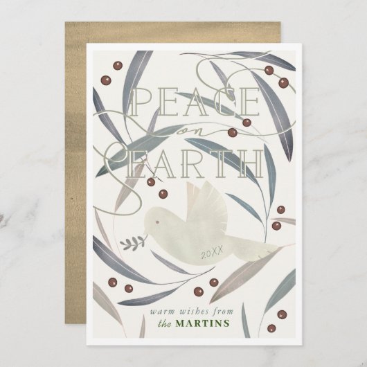 Peace on Earth White Dove Creamクリスマスカード 招待状 (正面/裏面)