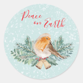 Peace on Earth Winter Robin Christian Christmas ラウンドシール