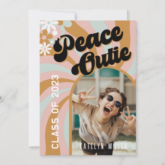 Peace OutレトロBoho Arch写真卒業 招待状 (正面)