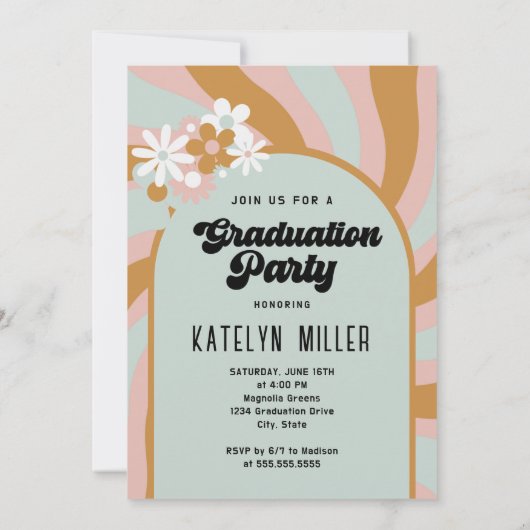 Peace OutレトロBoho Arch写真卒業 招待状 (裏面)